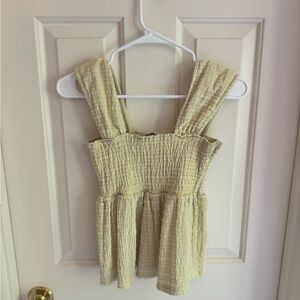 Smocked Square-Neck Peplum Tank Top - Light Yellow size xs